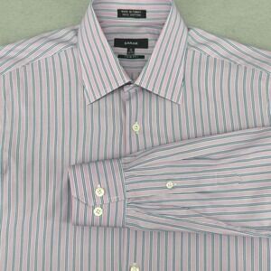 Sarar Men's Slim Fit Dress Shirt Striped Pink‎ Blue Long Sleeve 15 32/33